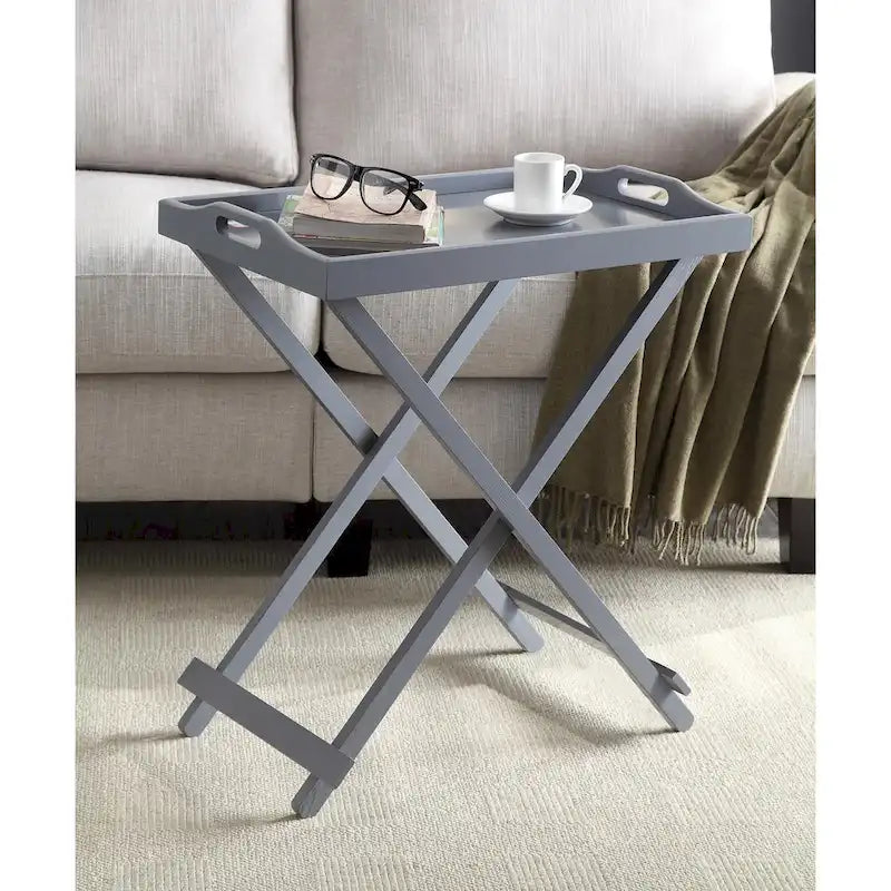Black Folding Tray Table with Wood Legs