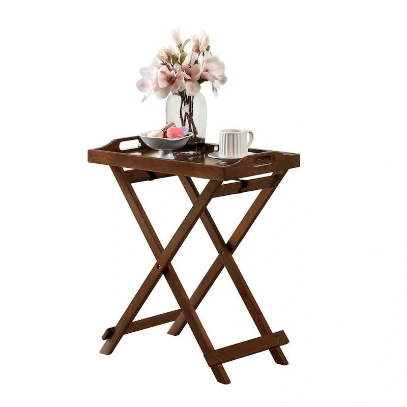 Black Folding Tray Table with Wood Legs