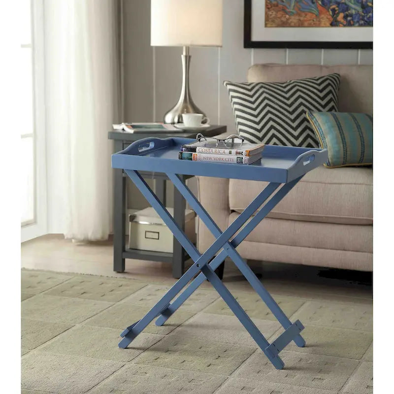 Black Folding Tray Table with Wood Legs