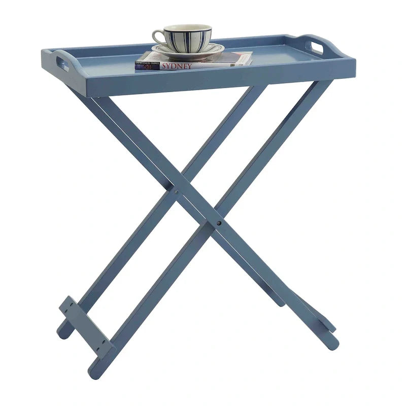 Black Folding Tray Table with Wood Legs