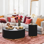 Black and Gold Round Side Table with Marble Top