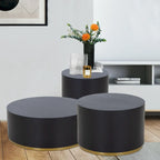 Black and Gold Round Side Table with Marble Top