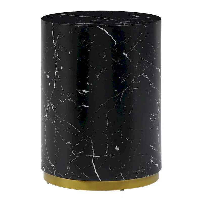 Black and Gold Round Side Table with Marble Top
