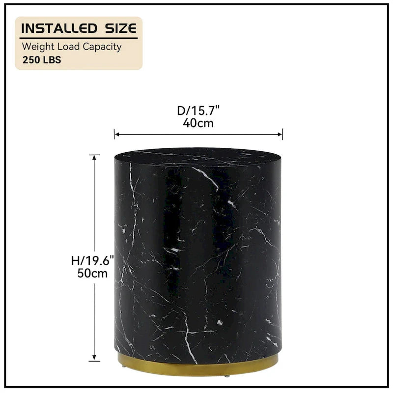 Black and Gold Round Side Table with Marble Top