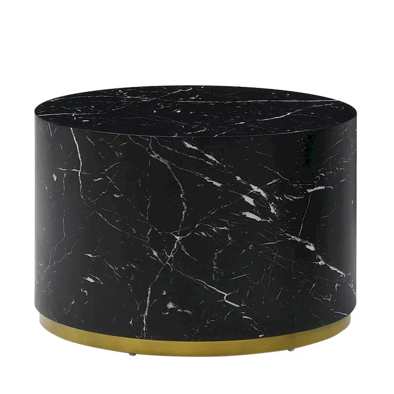 Black and Gold Round Side Table with Marble Top