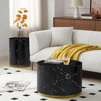 Black and Gold Round Side Table with Marble Top