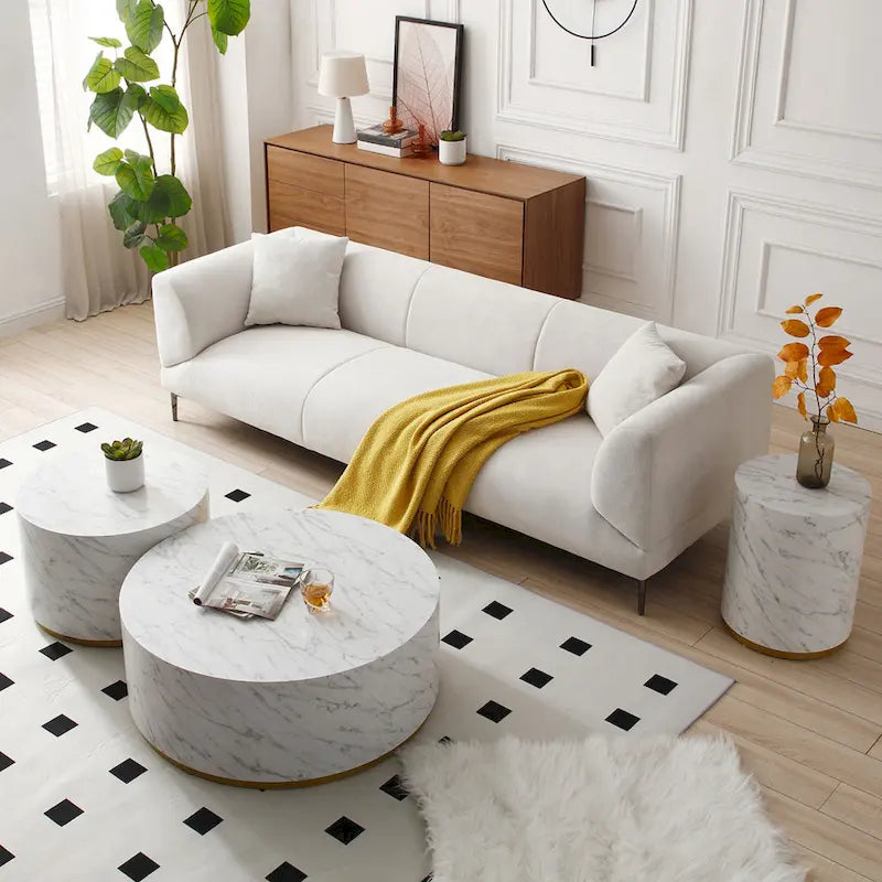 Black and Gold Round Side Table with Marble Top
