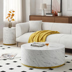 Black and Gold Round Side Table with Marble Top