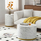 Black and Gold Round Side Table with Marble Top