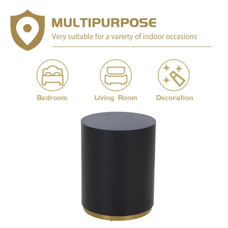 Black and Gold Round Side Table with Marble Top