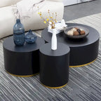 Black and Gold Round Side Table with Marble Top