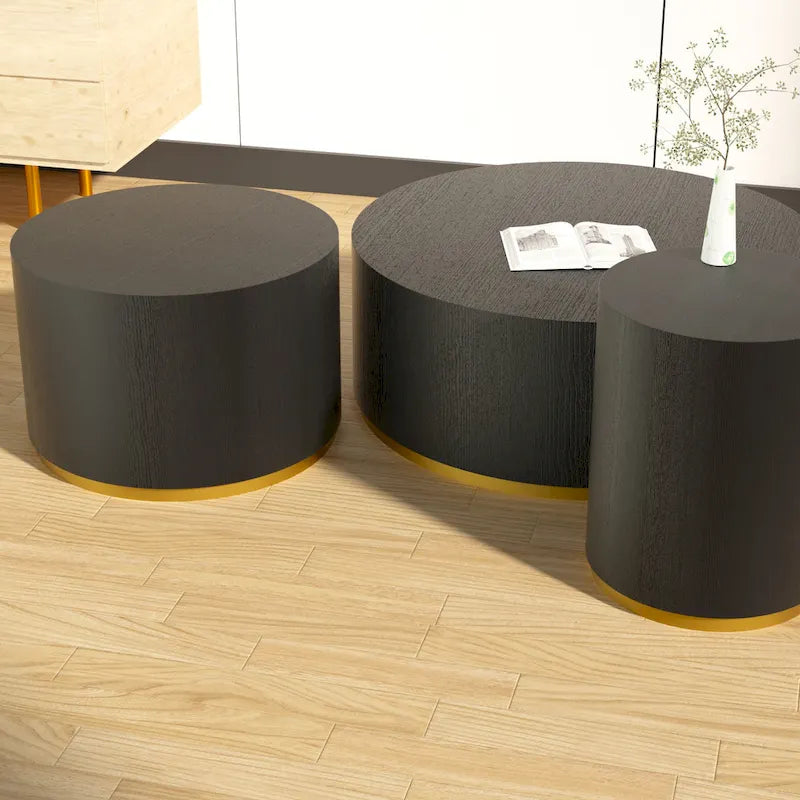 Black and Gold Round Side Table with Marble Top