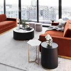 Black and Gold Round Side Table with Marble Top