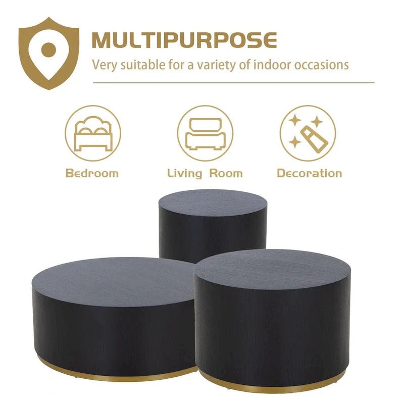 Black and Gold Round Side Table with Marble Top