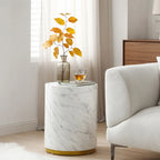 Black and Gold Round Side Table with Marble Top