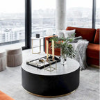 Black and Gold Round Side Table with Marble Top