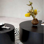Black and Gold Round Side Table with Marble Top