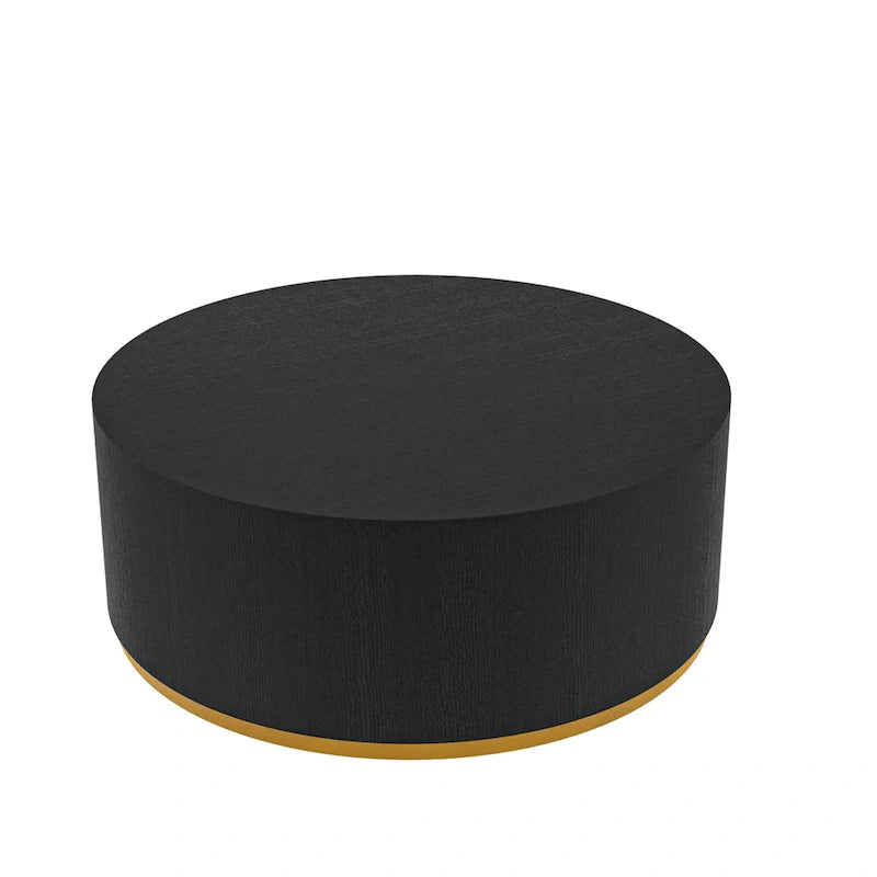 Black and Gold Round Side Table with Marble Top