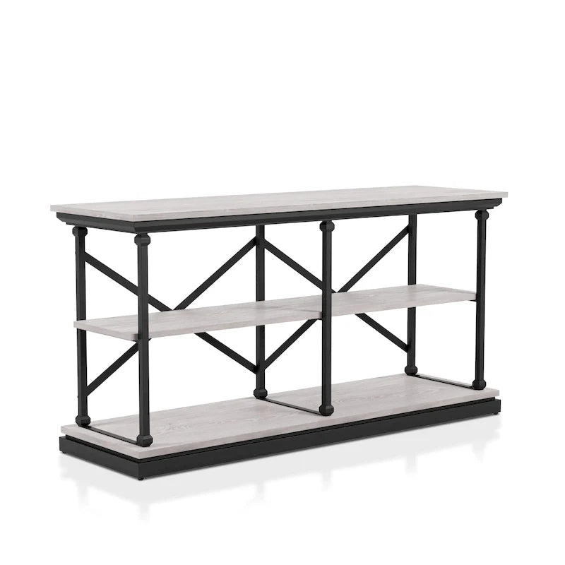 Black and Wood Console Table with 2 Shelves and Steel Frame