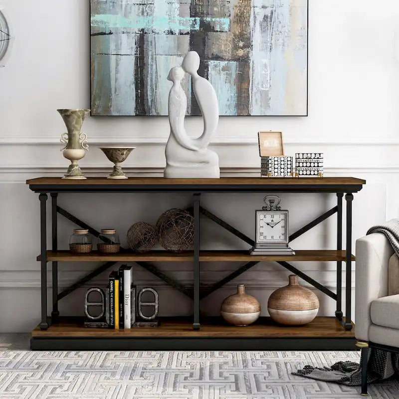 Marcin Transitional 59-inch Steel 2-Shelf Console Table by Furniture of America