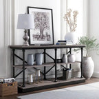 Black and Wood Console Table with 2 Shelves and Steel Frame