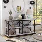 Black and Wood Console Table with 2 Shelves and Steel Frame