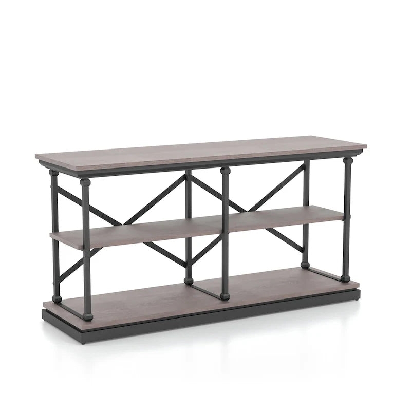 Black and Wood Console Table with 2 Shelves and Steel Frame