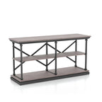 Black and Wood Console Table with 2 Shelves and Steel Frame