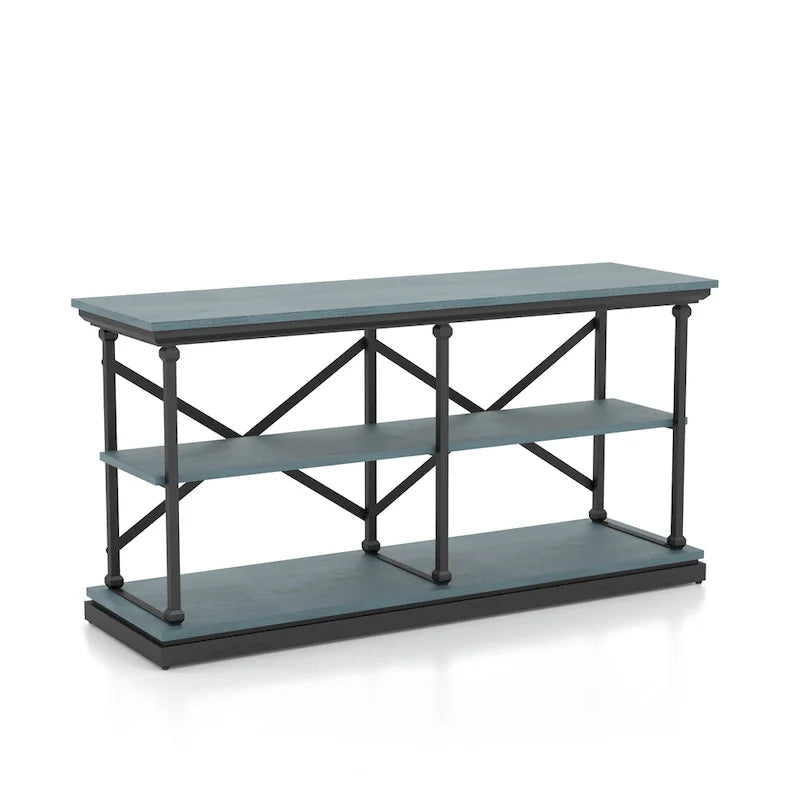 Black and Wood Console Table with 2 Shelves and Steel Frame