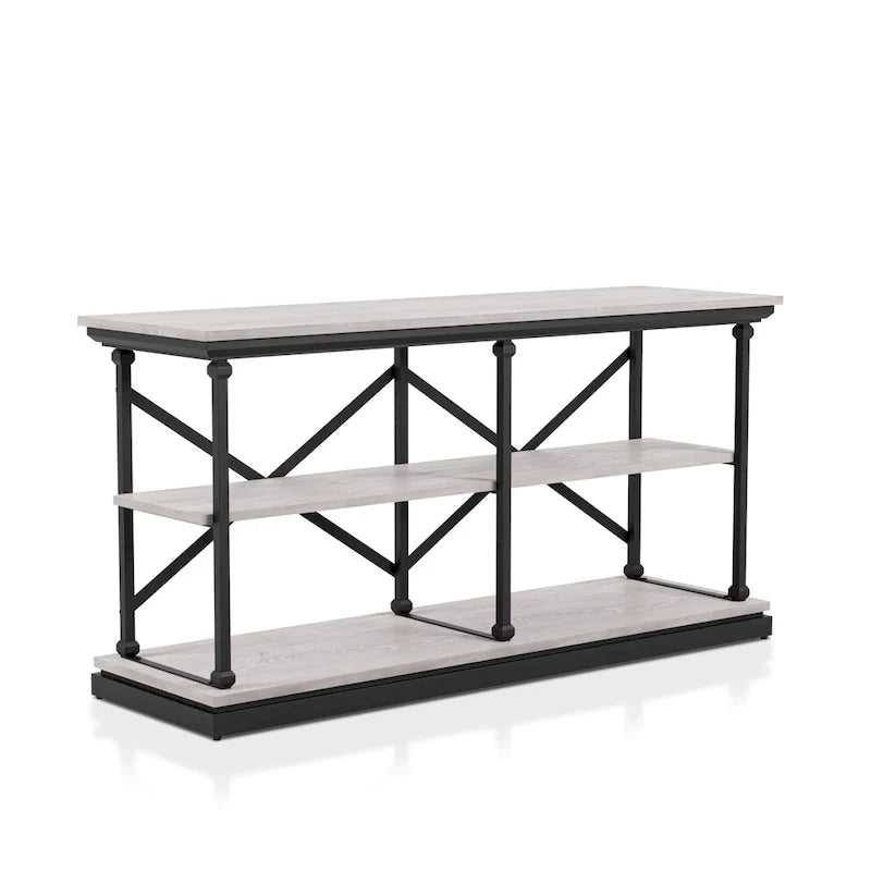 Black and Wood Console Table with 2 Shelves and Steel Frame