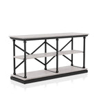 Black and Wood Console Table with 2 Shelves and Steel Frame