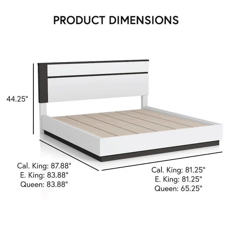 Contemporary Platform Bed - White High Gloss - Asymmetric Design