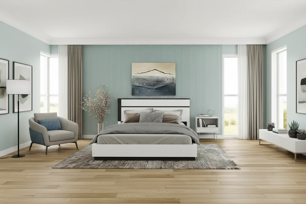 White High Gloss Platform Bed – Asymmetric Style, Sleeps 1-2