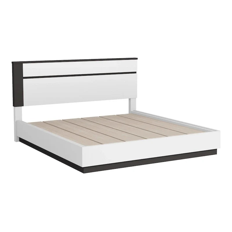 White High Gloss Platform Bed – Asymmetric Style, Sleeps 1-2