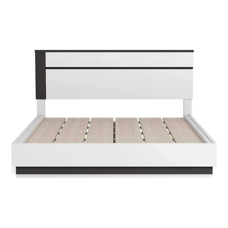 White High Gloss Platform Bed – Asymmetric Style, Sleeps 1-2