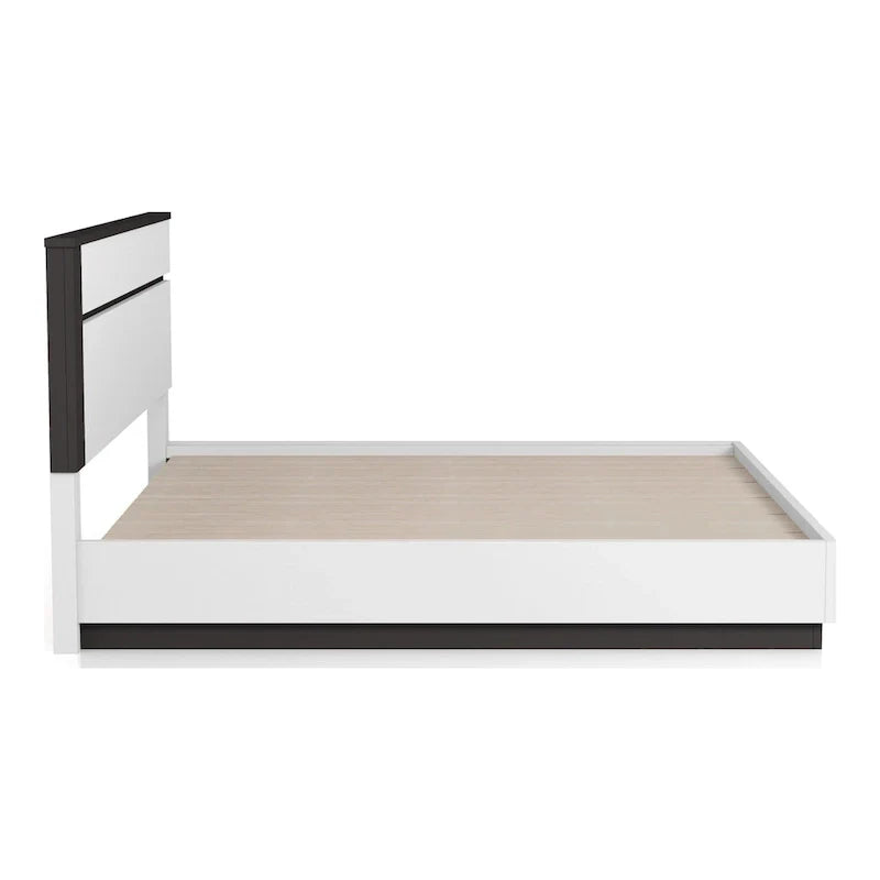 White High Gloss Platform Bed – Asymmetric Style, Sleeps 1-2