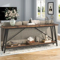 Rustic Brown Industrial Console Table with 2-Tier Storage