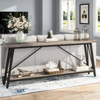 Rustic Brown Industrial Console Table with 2-Tier Storage