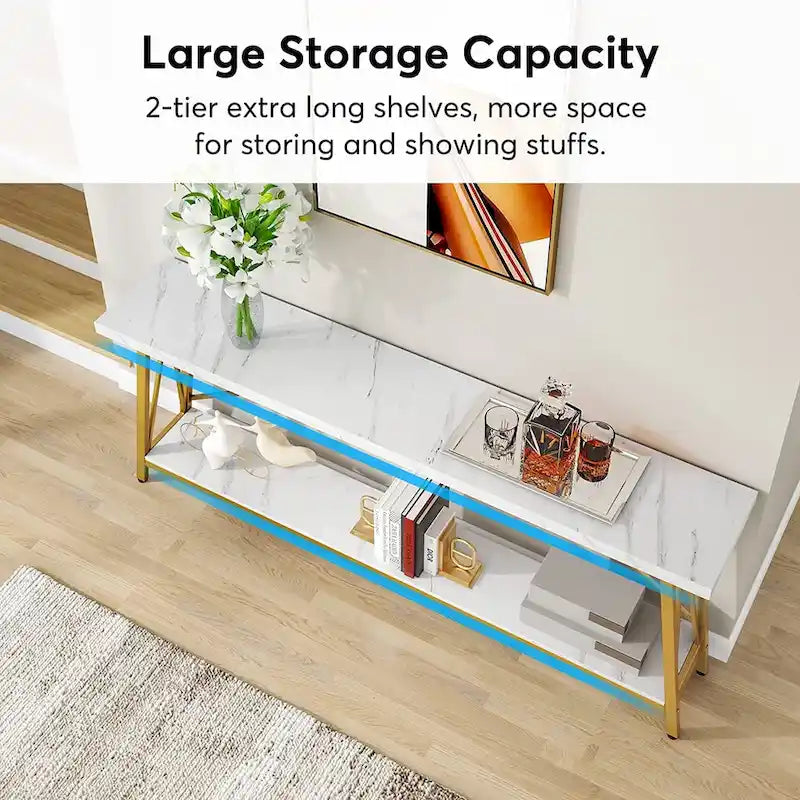 Rustic Brown Industrial Console Table with 2-Tier Storage