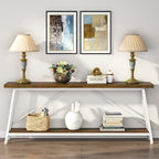 Rustic Brown Industrial Console Table with 2-Tier Storage