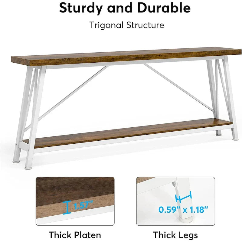 Rustic Brown Industrial Console Table with 2-Tier Storage