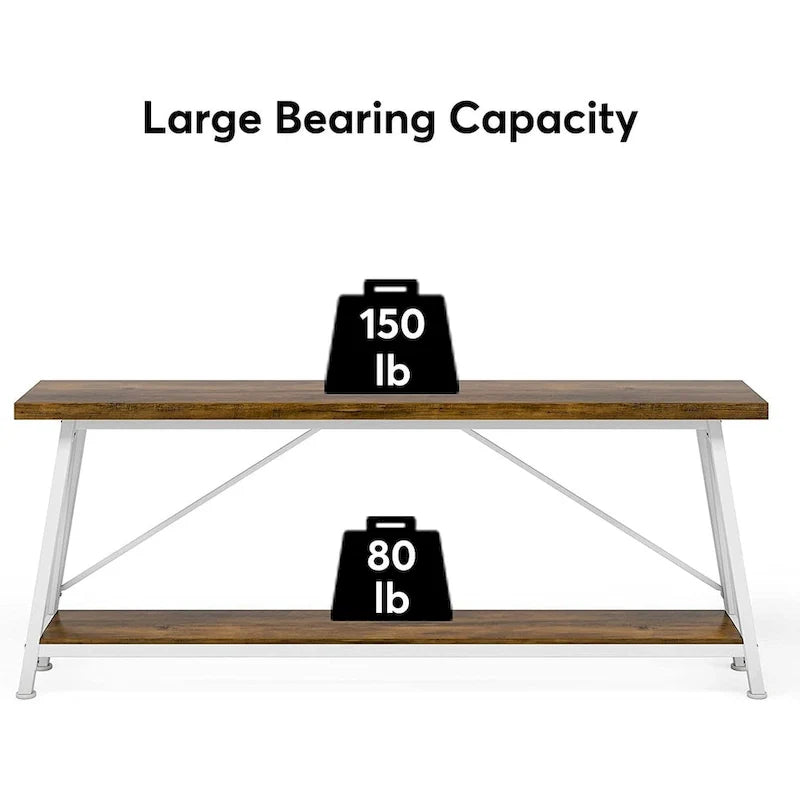 Rustic Brown Industrial Console Table with 2-Tier Storage