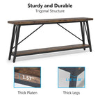 Rustic Brown Industrial Console Table with 2-Tier Storage