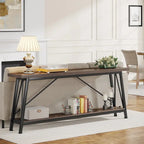 Rustic Brown Industrial Console Table with 2-Tier Storage