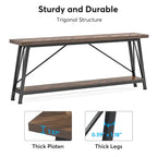 Rustic Brown Industrial Console Table with 2-Tier Storage