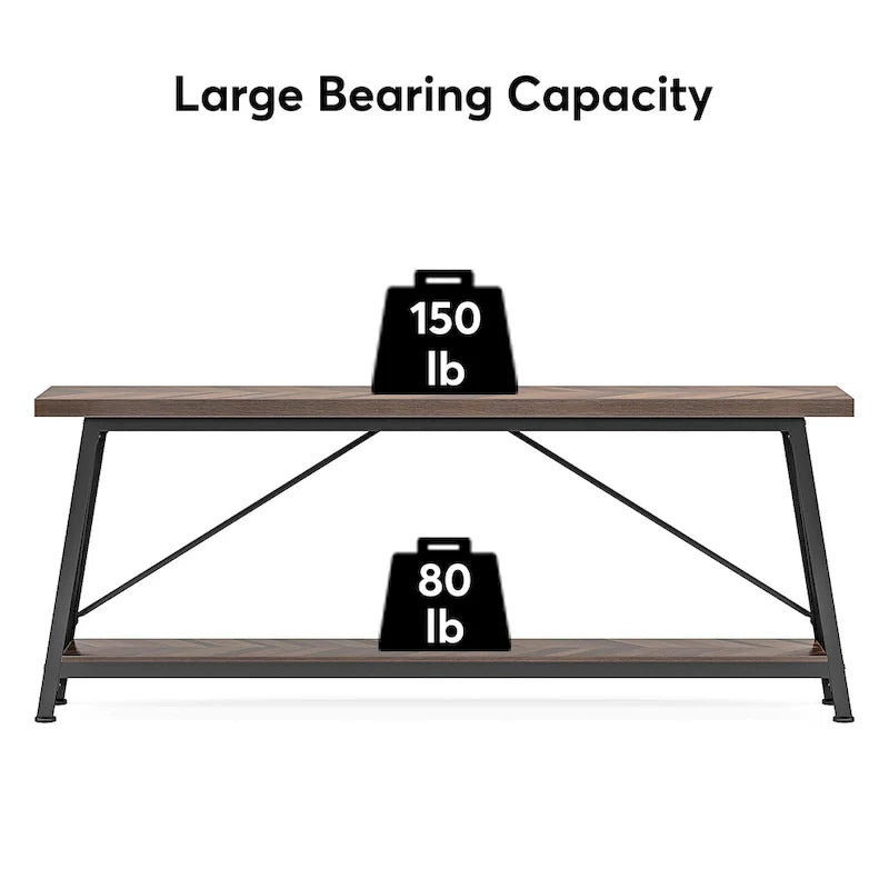 Rustic Brown Industrial Console Table with 2-Tier Storage