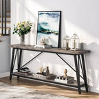 Rustic Brown Industrial Console Table with 2-Tier Storage