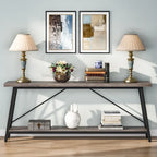 Rustic Brown Industrial Console Table with 2-Tier Storage