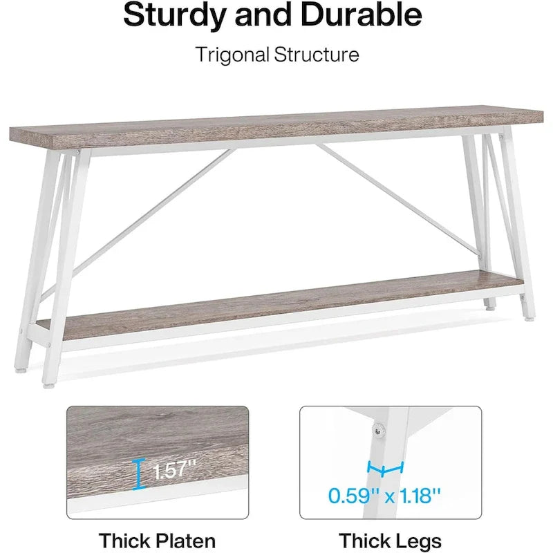 Rustic Brown Industrial Console Table with 2-Tier Storage