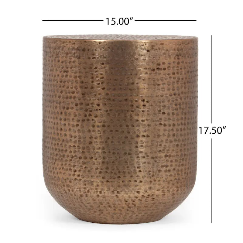 Aged Brass Hammered Aluminum Drum Side Table, 1-Piece